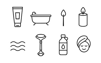Minimalistic line icons for self-care and relaxation essentials
