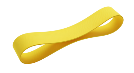 Yellow Resistance Loop Band PNG. Floating elastic gym strap for fitness and strength training isolated. Durable latex exercise equipment for pilates, yoga, and home workouts or rehabilitation PNG