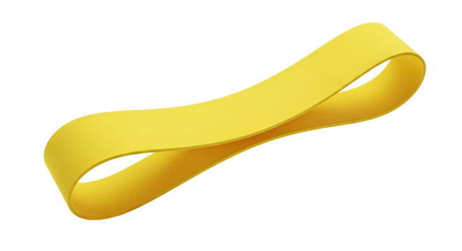 Yellow Resistance Loop Band PNG. Floating elastic gym strap for fitness and strength training isolated. Durable latex exercise equipment for pilates, yoga, and home workouts or rehabilitation PNG