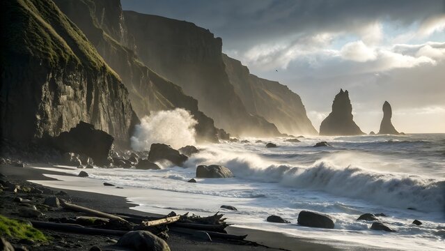 Landscape of towering cliffs