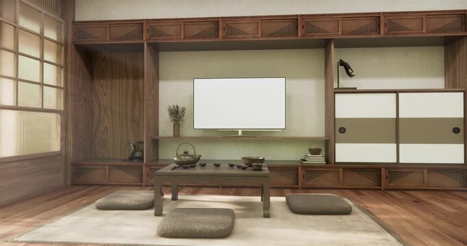 low table in room Japanese style with decoration muji minimal. 3D rendering
