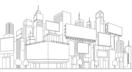 Fototapeta premium Cityscape Skyline with Numerous Billboards and Ads