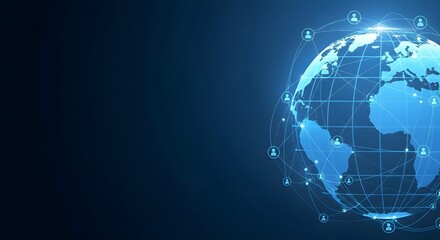 Global network connections with digital earth globe on dark blue background
