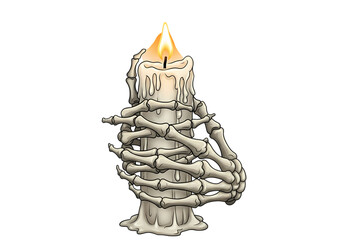 Spooky candle embraces skeletal hands for Halloween