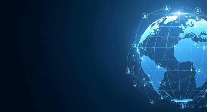 Global network connections with digital earth globe on dark blue background