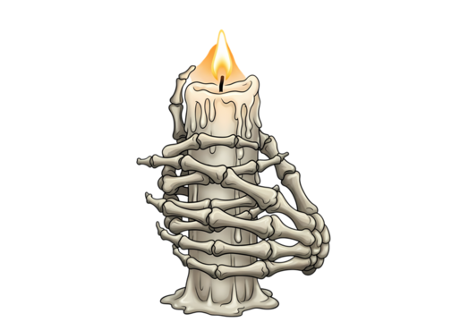 Spooky candle embraces skeletal hands for Halloween