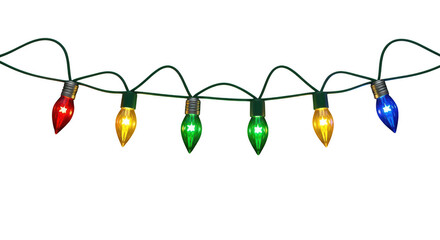 Colorful christmas lights string isolated on transparent background
