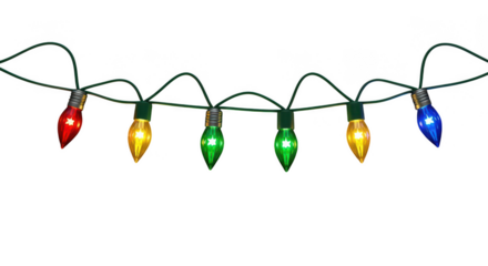 Colorful christmas lights string isolated on transparent background
