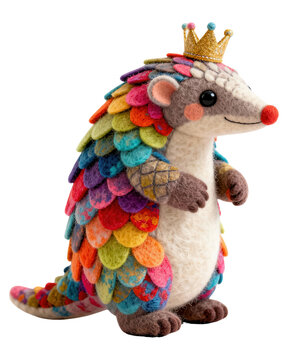 Rainbow Armadillo: Needle Felted Animal with Crown