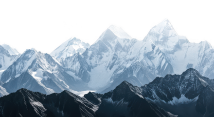 Snowy mountain peaks landscape isolated on transparent background