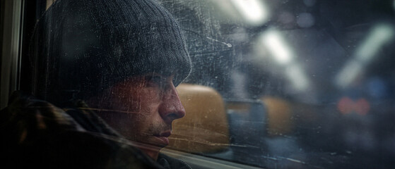 Winter Rail Travel - Passenger Looking Through Fogged Window