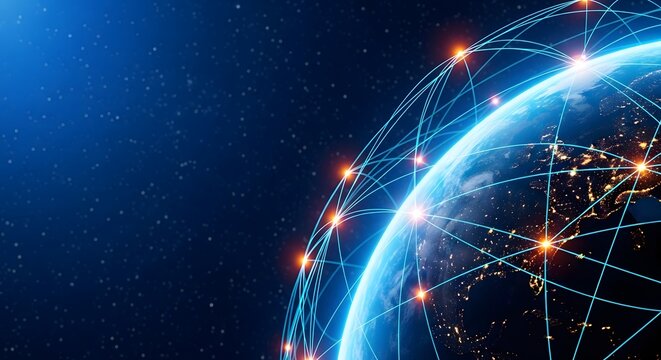 Global network connection digital communication and data transfer across the world