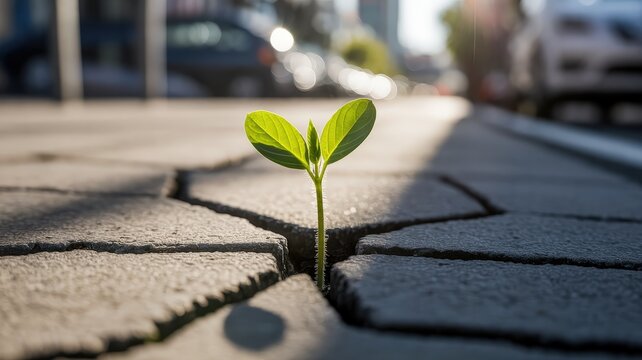 A Tiny Green Sprout Pushes Through a Crack in the Pavement.