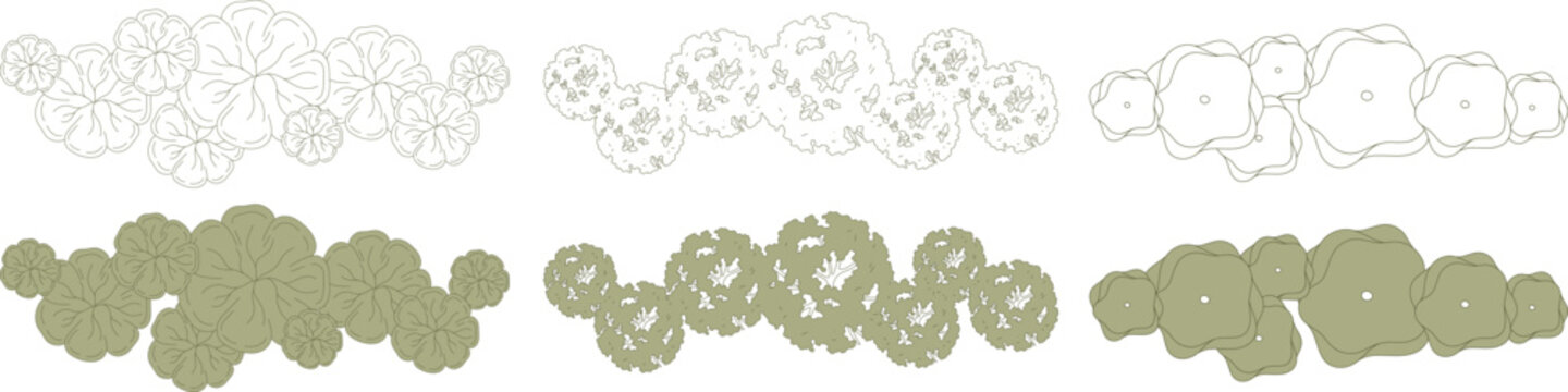 Top view trees for architectural plans and landscape design. Minimal vector illustration for urban planning, site plans, and architectural entourage.