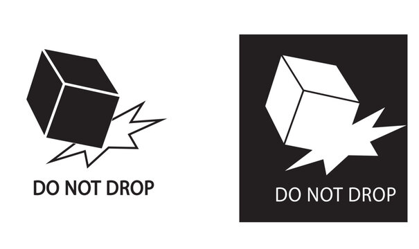 Do Not Drop Black falling box icon with impact burst symbol accompanied by “do not drop” instruction to prevent damage to delicate or shock-sensitive goods during shipping and handling.