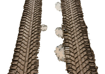 Muddy off road tire tracks show rugged adventure