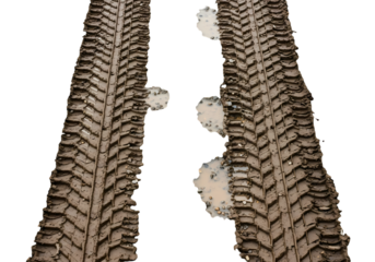 Muddy off road tire tracks show rugged adventure