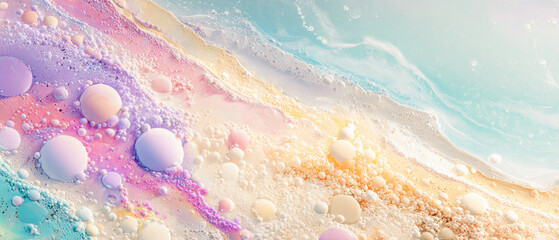 Abstract pastel swirls of pink purple blue and yellow paint creating a dreamy and ethereal fluid art texture background
