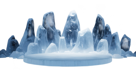Jagged ice formations on a circular base isolated on transparent background
