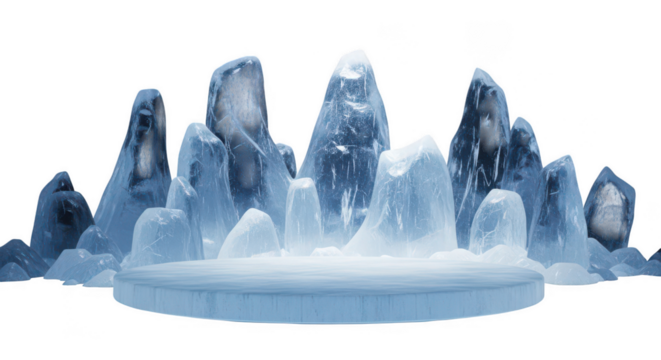 Jagged ice formations on a circular base isolated on transparent background