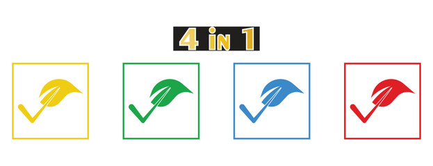 Eco Friendly and Quality Approved Leaf Checkmark Icons, Certified Organic and Green Guarantee