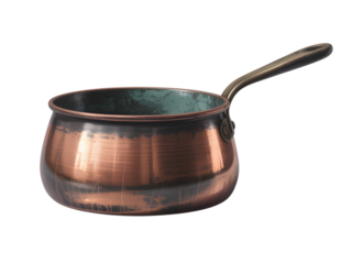 Vintage Copper Saucepan with Handle Isolated on White Background