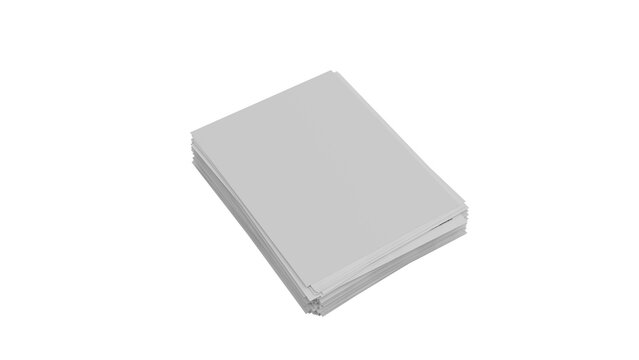 3D Render a stack of white paper on a white surface