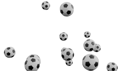 3D Render a bunch of soccer balls flying in the air