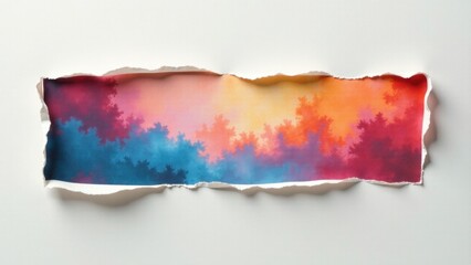 A torn piece of paper with a vibrant and colorful sky in the background, great for illustration and design