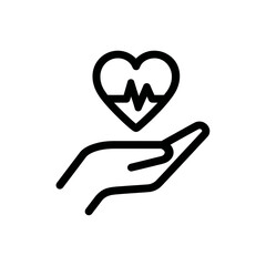 Fototapeta premium Healthcare and Medical Care Icon: Hand Holding Heart with Pulse Line, Symbolizing Health Protection, Wellness, and Life Insurance