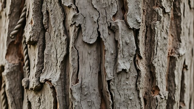 lignin. Close-up of tree bark with rope marks and natural erosion patterns. ESG reports, sustainability campaigns, designed for environmental awareness campaigns, used by presentation designers.