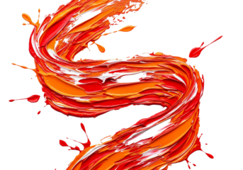 Dynamic swirl of orange and red paint isolated on transparent background
