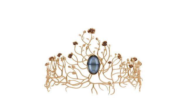 3D Render a tia with a blue stone surrounded by gold flowers