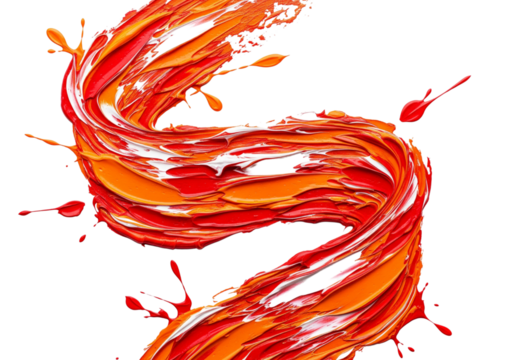 Dynamic swirl of orange and red paint isolated on transparent background