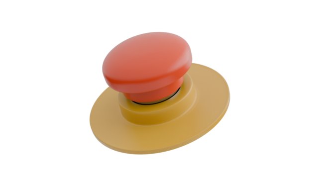 3D Render a red button on a yellow plate