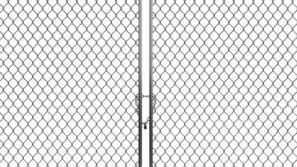 3D Render a metal gate with a stop sign on it