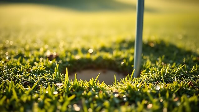 tennessine. Fresh divot mark on golf course turf with upturned grass and morning dew. real-estate listings, architecture portfolios, designed for interior renovation comparisons for interiors.