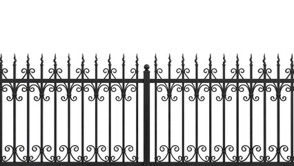 3D Render a black iron fence with a white background