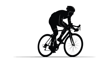 Obraz premium Cyclist riding a bicycle in silhouette isolated on white background