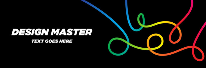 Abstract Color Lines on Black Background &ndash; 3D Rainbow Ribbon Knot with Gradient Wave Squiggle Design