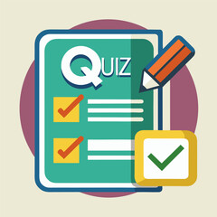 Quiz with checkmark image. Flat vector illustration