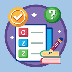 Quiz with checkmark image. Flat vector illustration
