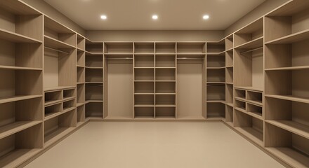 Large Empty Walk in Closet with Shelves and Hanging Rods