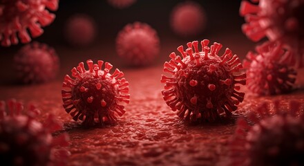 Microscopic view of red colored virus cells for scientific research
