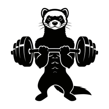 Tough Ferret Weasel Bodybuilder Holding Barbell Vector