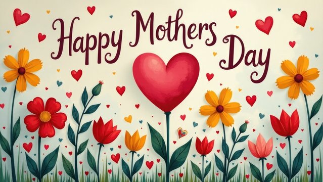 A colorful Mother's Day card featuring flowers and hearts, perfect for expressing love and appreciation