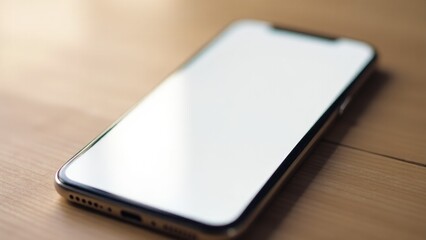 A cell phone placed on a wooden table, ready for use