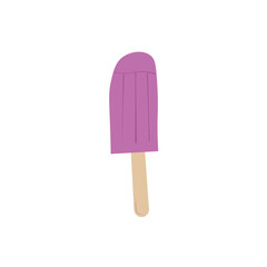 Simple flat vector illustration of a purple fruit popsicle (ice lolly) on a wooden stick. Perfect refreshing summer treat icon for menus, websites, or digital design elements