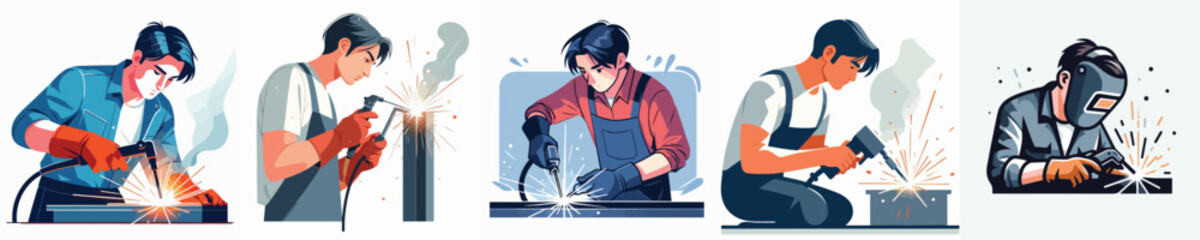 vector of young man welding