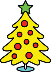 Festive christmas tree illustration with colorful ornaments and lights